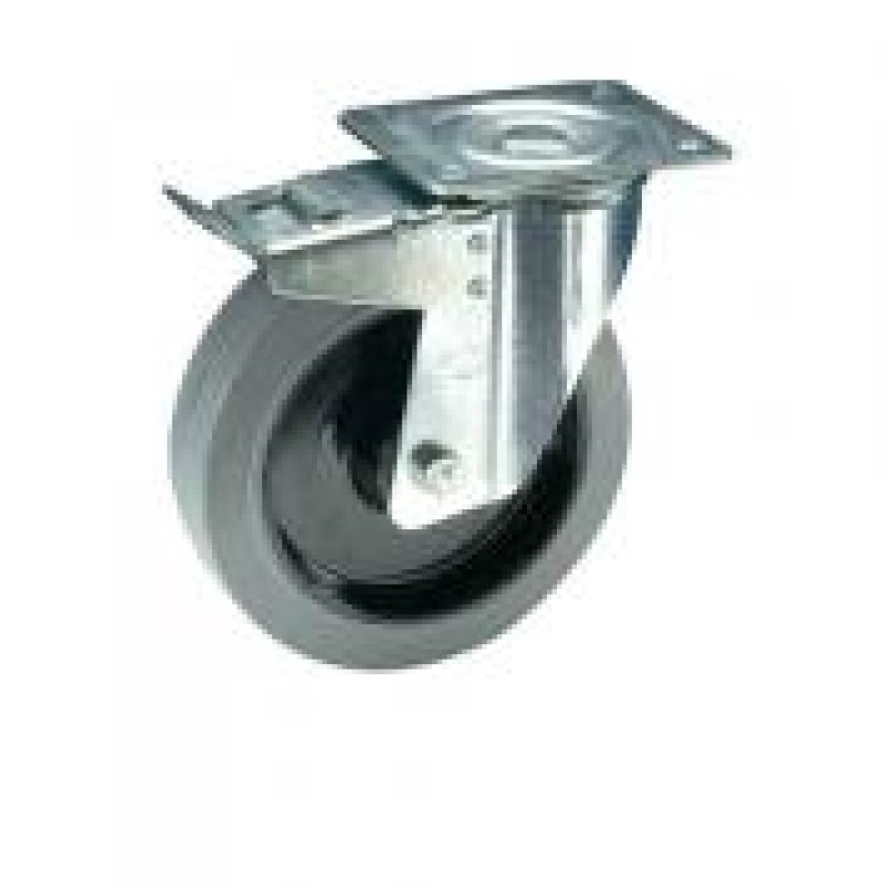 RUOTA NYLON GOMMA GRIGIA D.100 CUSCINE. SUPPORTO GIREVOLE E FRENO ANTERIORE