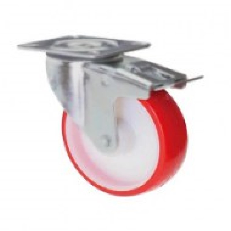 SUPPORTO GIREVOLE E FRENO ANTERIORE RUOTA NYLON E POLIURETANO D.125