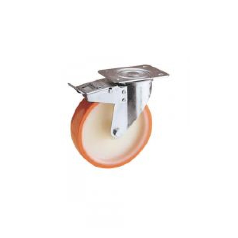 RUOTA NYLON POLIURETANO CUSCINETTI D.125 SUPPORTO GIREVOLE E FRENO ANTERIORE