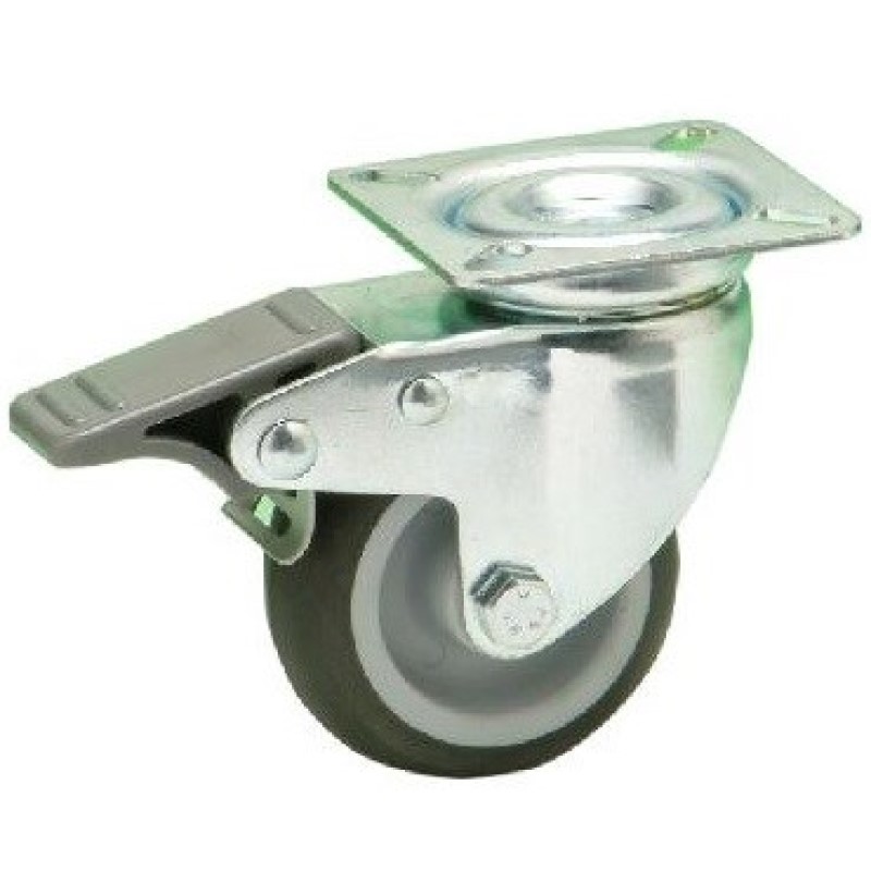 RUOTA NYLON GOMMA GRIGIA DIAMETRO 50  SUPPORTO GIREVOLE PESANTE E FRENO