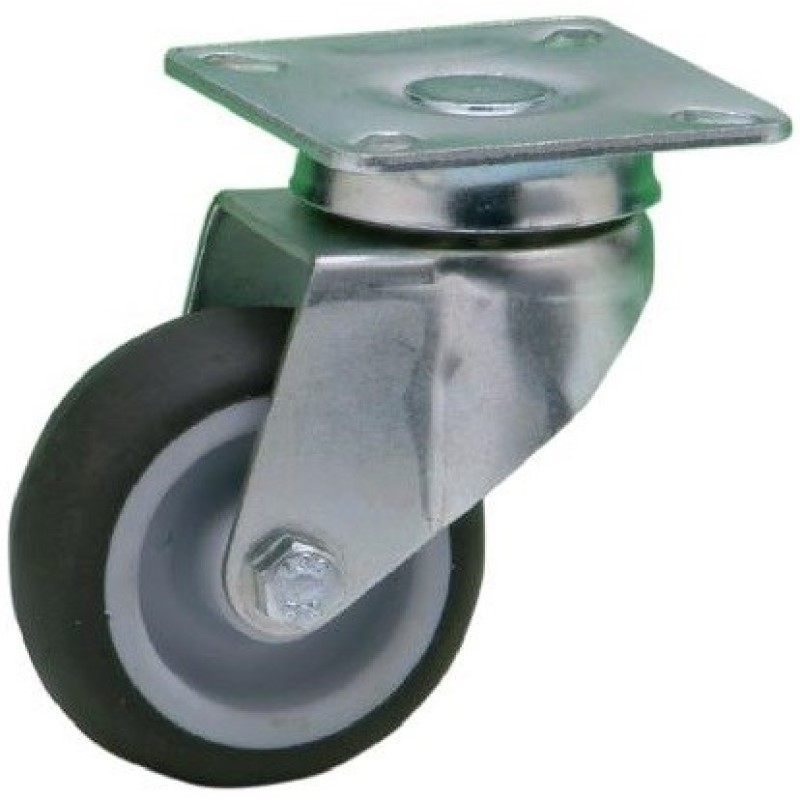 SUPPORTO A PIASTRA GIREVOLE IN ACCIAIO RUOTA NYLON GOMMA GRIGIA  DIAMETRO 80