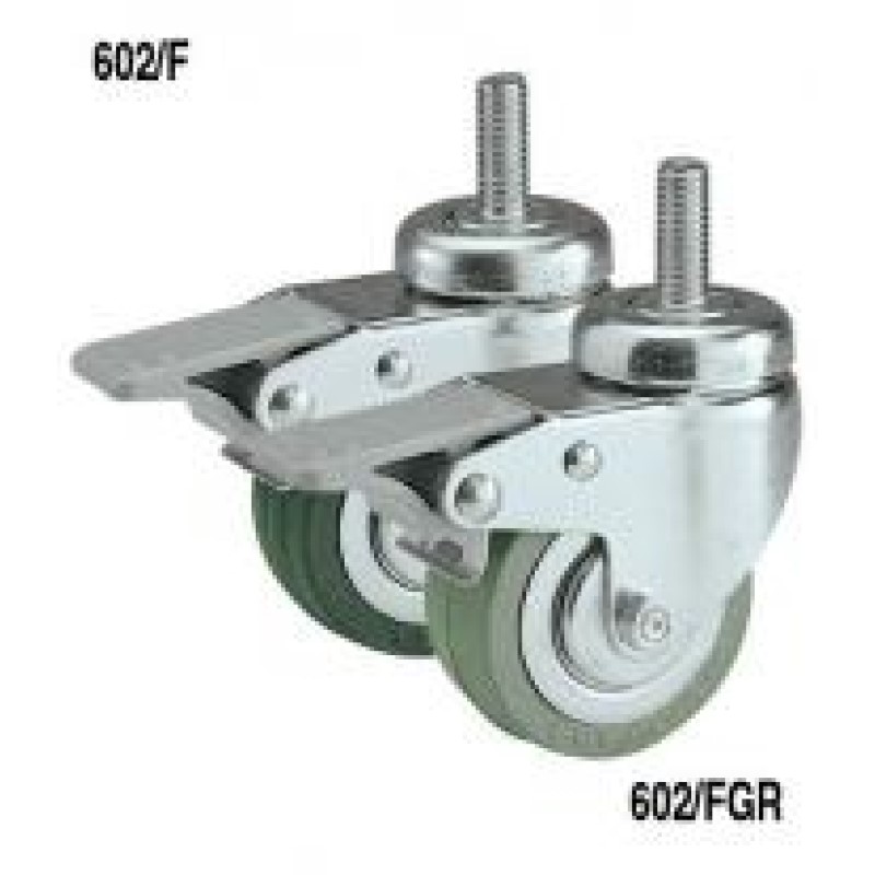 RUOTA GOMMA NERA SU CUSCINETTI D. 60X24 SUPPORTO PERNO FILETTATO M 12 E FRENO