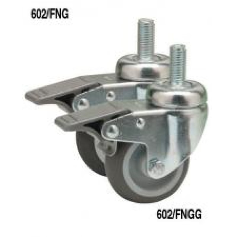 SUPPORTO GIREVOLE A PERNO M 8 E FRENO RUOTA NYLON E GOMMA GRIGIA DIAMETRO 40