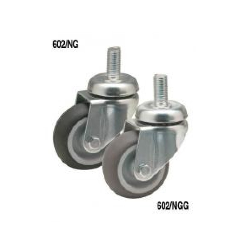 SUPPORTO GIREVOLE IN ACCIAIO PERNO M 8 RUOTA NYLON GOMMA GRIGIA D.40