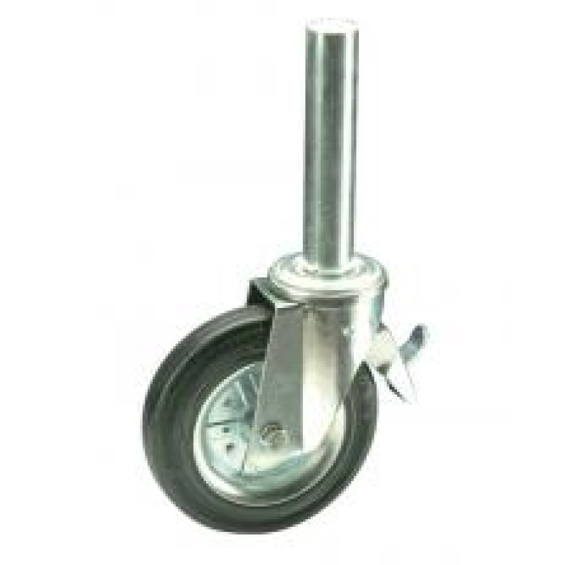 SUPPORTO PERNO LISCIO E FRENO D.40X200 RUOTA GOMMA NERA D.200 SU RULLI