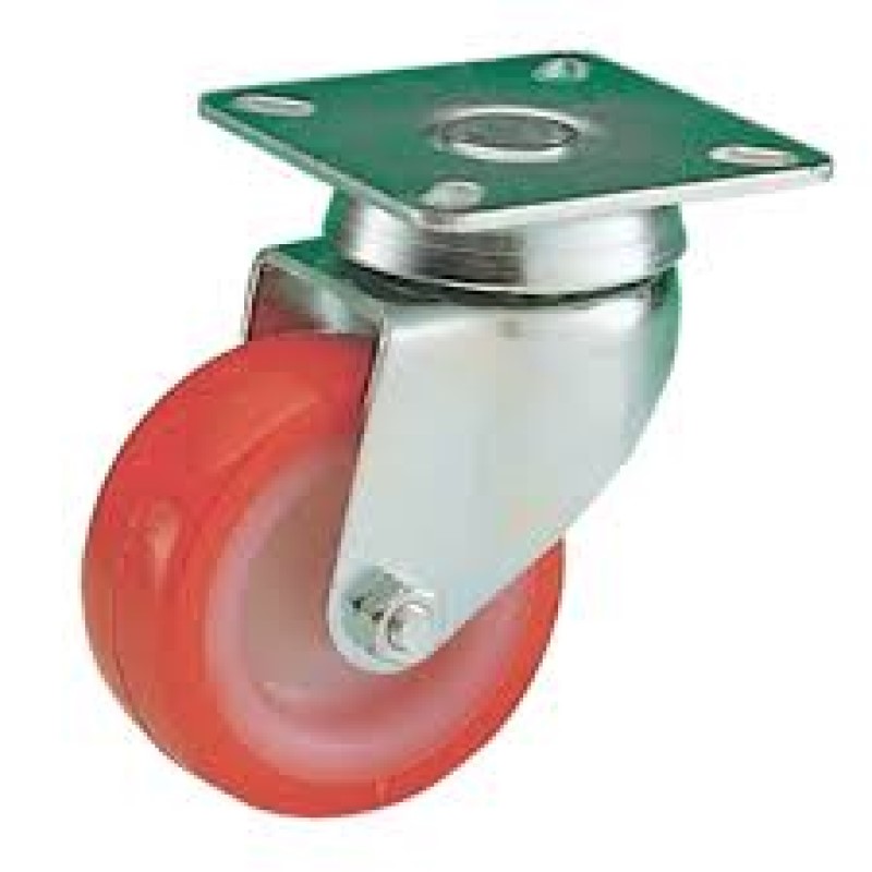 SUPPORTO A PIASTRA GIREVOLE IN ACCIAIO RUOTA NYLON POLIURETANO D. 50 PESANTE