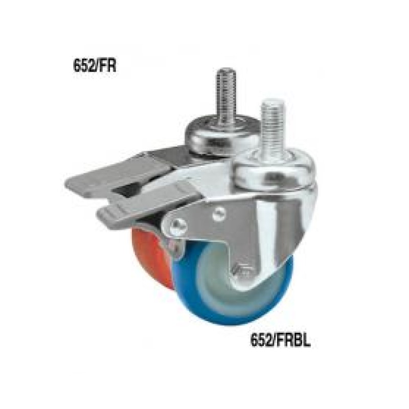 SUPPORTO A PERNO FILETTATO M 8 E FRENO RUOTA NYLON E POLIURETANO D. 50