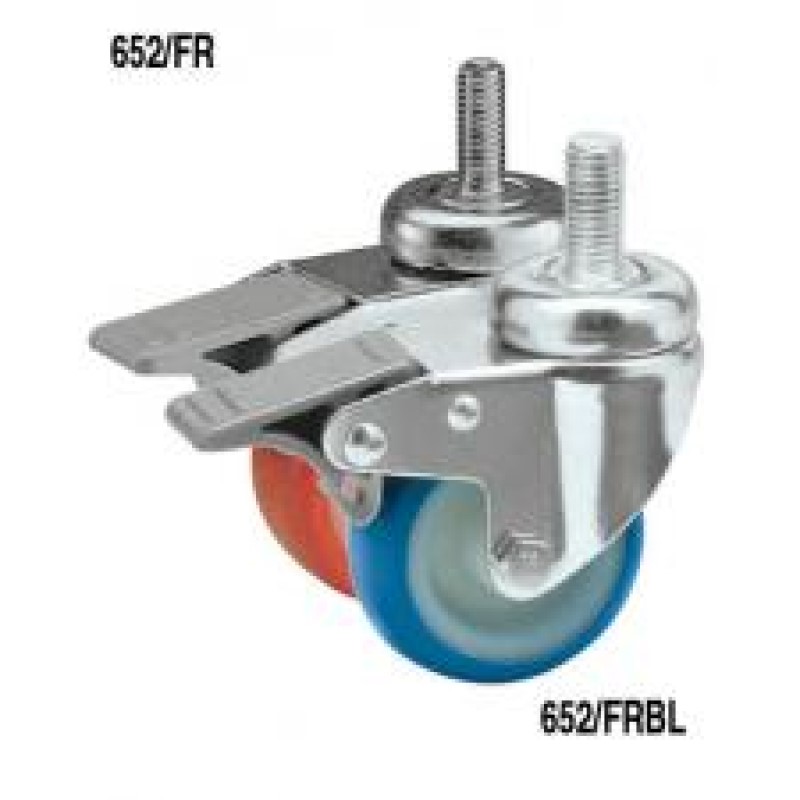 SUPPORTO A PERNO FILETTATO M 10 E FRENO RUOTA IN NYLON E POLIURETANO D. 100