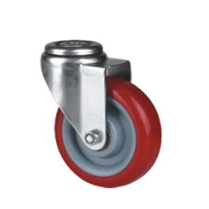 SUPPORTO GIREVOLE A FORO PASSANTE  RUOTA NYLON POLIURETANO D. 40 PESANTE