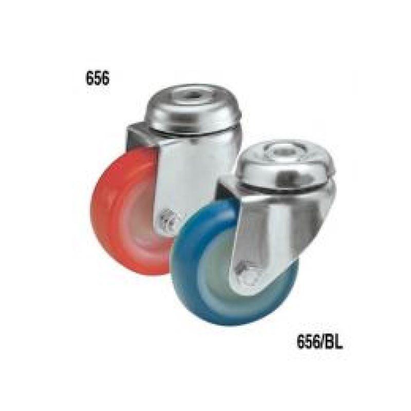 SUPPORTO GIREVOLE A FORO PASSANTE  RUOTA NYLON POLIURETANO DIAMETRO 100