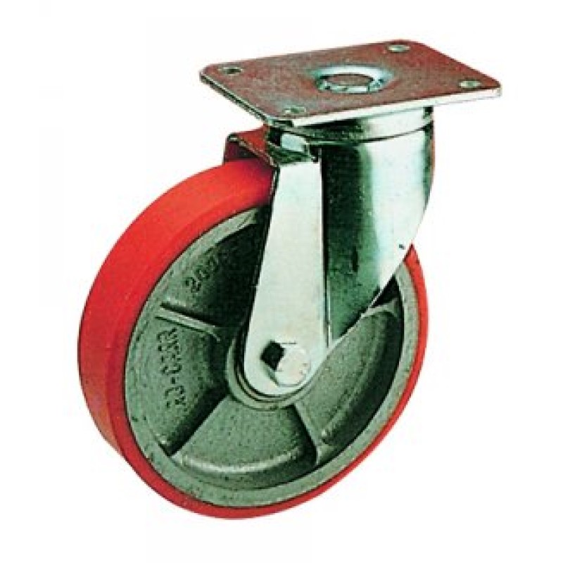 SUPPORTO GIREVOLE SERIE PESANTE RUOTA GHISA E POLIURETANO D. 250X50