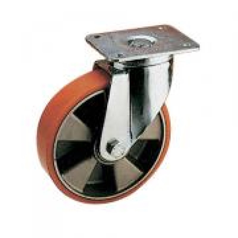 RUOTA ALLUMINIO POLIURETANO D.150 SUPPORTO GIREVOLE SERIE PESANTE