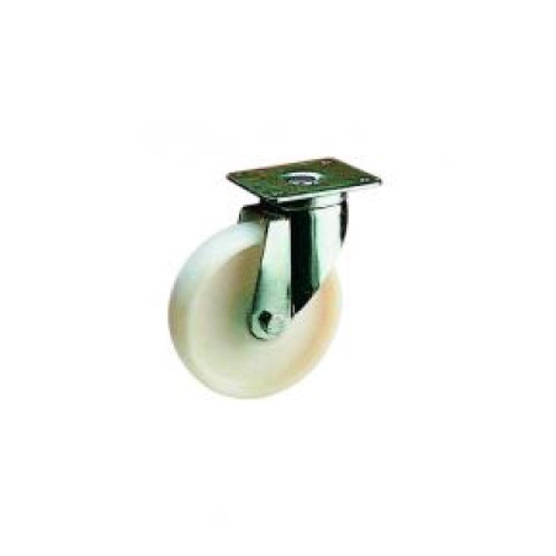 SUPPORTO GIREVOLE SERIE PESANTE RUOTA NYLON BIANCO SU CUSCINETTI D.100
