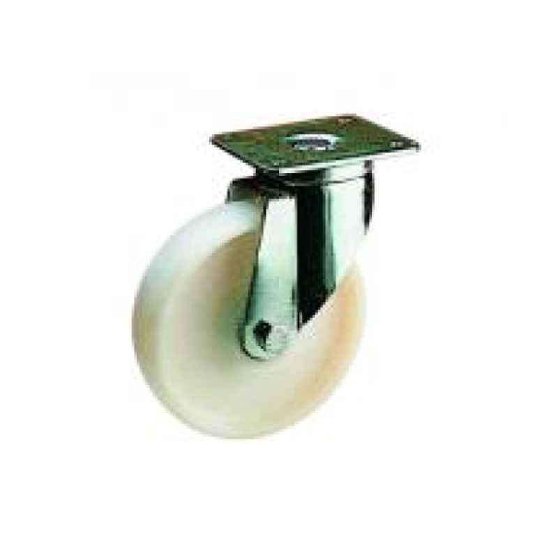 SUPPORTO GIREVOLE SERIE PESANTE RUOTA NYLON BIANCO SU RULLI D.250