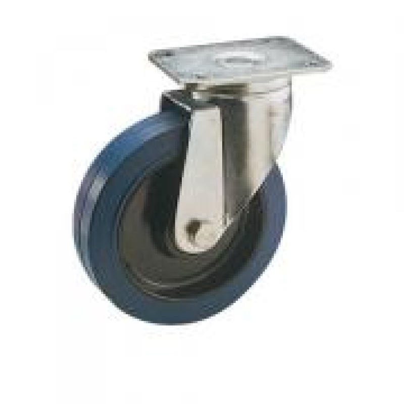 RUOTA NYLON GOMMA BLU D.160 SU RULLI SUPPORTO GIREVOLE SERIE PESANTE