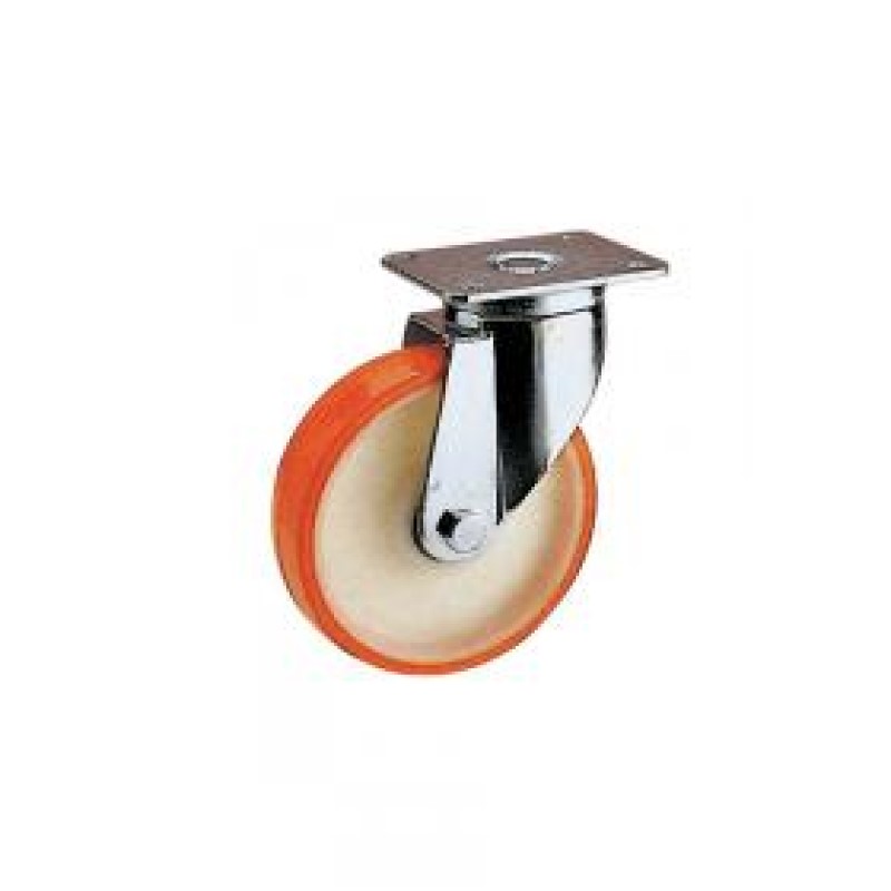 SUPPORTO GIREVOLE SERIE PESANTE RUOTA IN NYLON POLIURETANO SU CUSCINETTI D.125