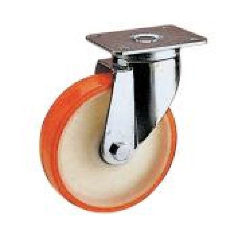 SUPPORTO GIREVOLE SERIE PESANTE RUOTA IN NYLON E POLIURETANO SU RULLI D.125