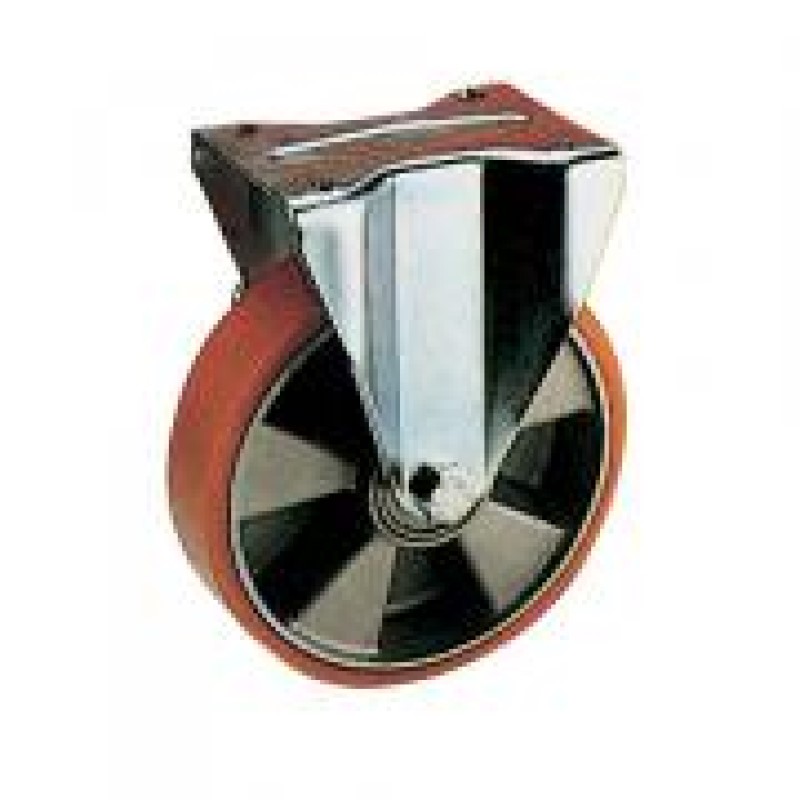 RUOTA ALLUMINIO POLIURETANO D.200 SUPPORTO PIASTRA FISSA SERIE PESANTE