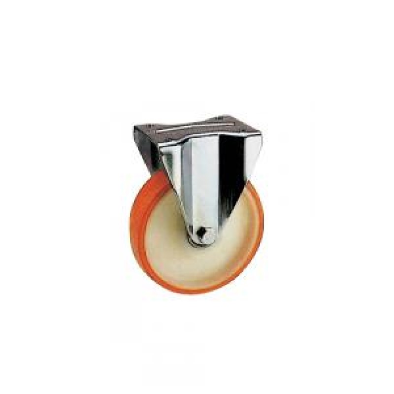 RUOTA NYLON E POLIURETANO D.200 BOCCOLA SUPPORTO A PIASTRA FISSA SERIE PESANTE
