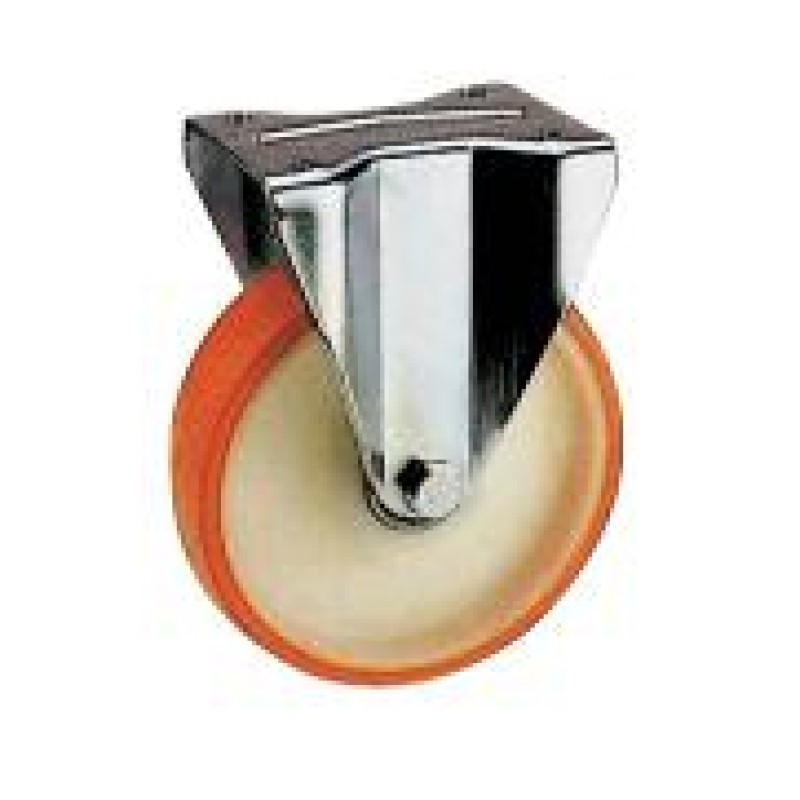RUOTA NYLON E POLIURETANO D.250 BOCCOLA SUPPORTO A PIASTRA FISSA SERIE PESANTE
