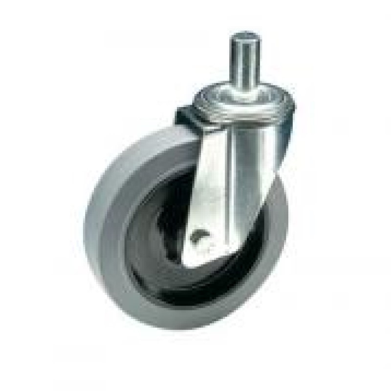 SUPPORTO PESANTE PERNO FILETTATO M 12 RUOTA D.125 NYLON GOMMA GRIGIA SU RULLI