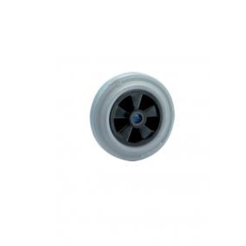 RUOTA GOMMA GRIGIA NUCLEO IN PLASTICA MOZZO A RULLI INOX DIAMETRO 125