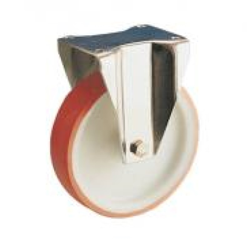 SUPPORTO A PIASTRA FISSA INOX AISI 304 RUOTA NYLON POLIURETANO D.100 BOCCOLA