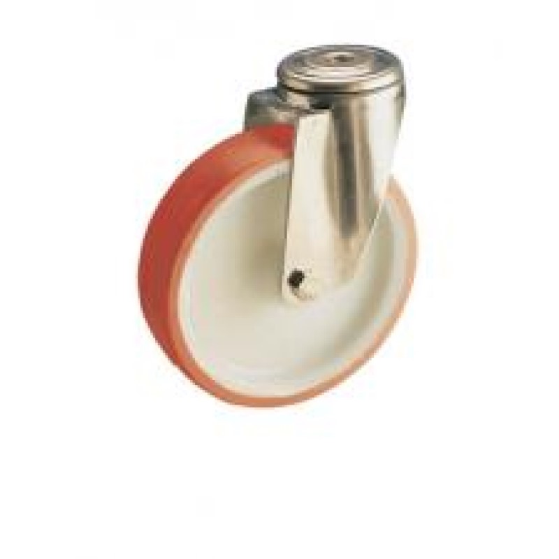 SUPPORTO GIREVOLE FORO PASSANTE D.12 RUOTA NYLON POLIURETANO D.125 BOCCOLA