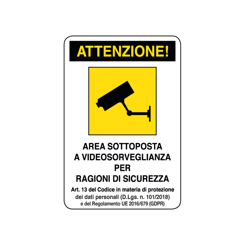 ATTENZIONE AREA VIDEOSORVEGLIATA CARTELLO ADESIVO 200X300 VARI