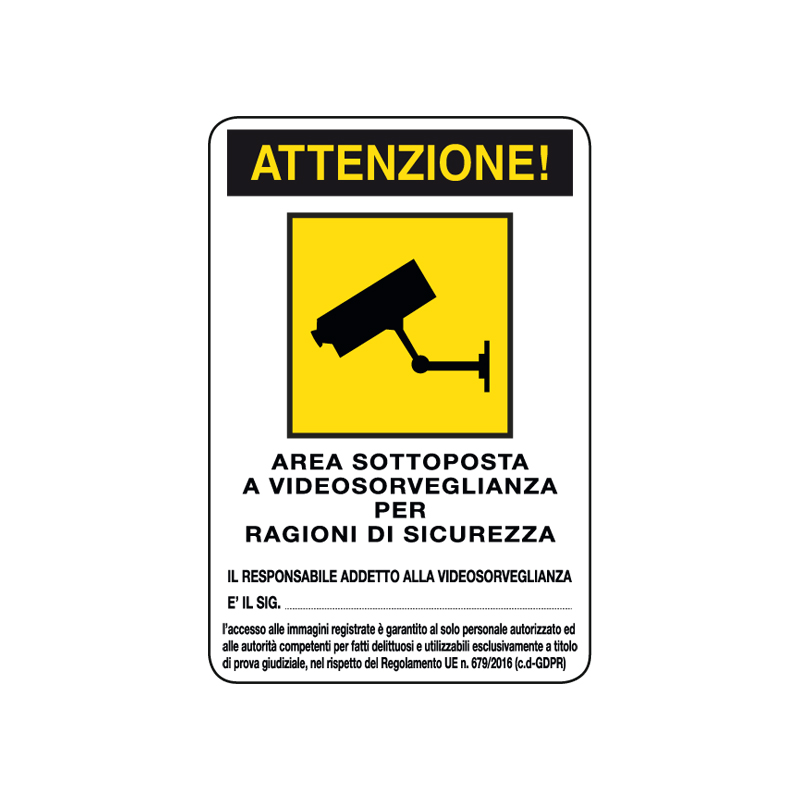 AREA VIDEOSORVEGLIATA CARTELLO ADESIVO 200X300 VARI