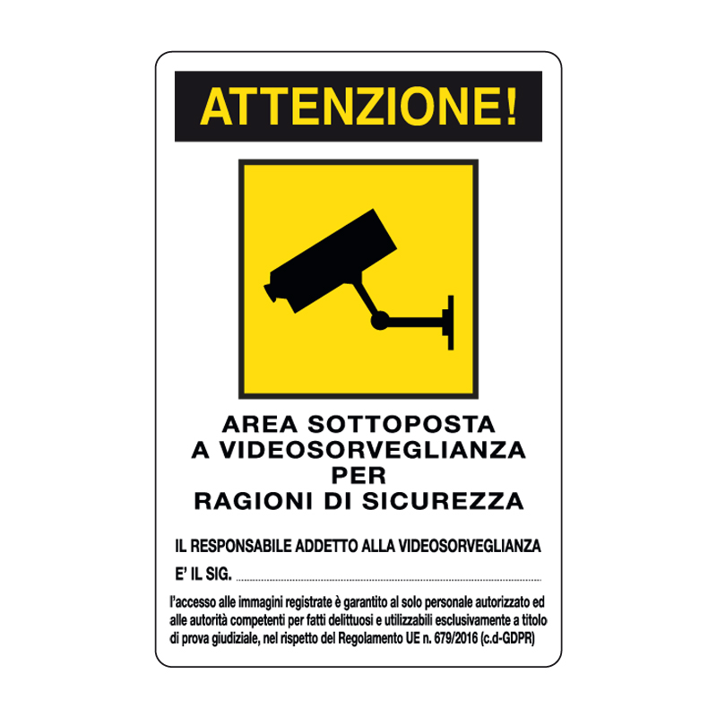 AREA VIDEOSORVEGLIATA CARTELLO ALLUMINIO 330X500 VARI