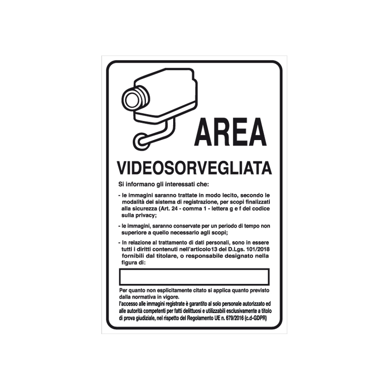 ATTENZIONE AREA VIDEOSORVEGLIATA CARTELLO ALLUMINIO 200X300 VARI